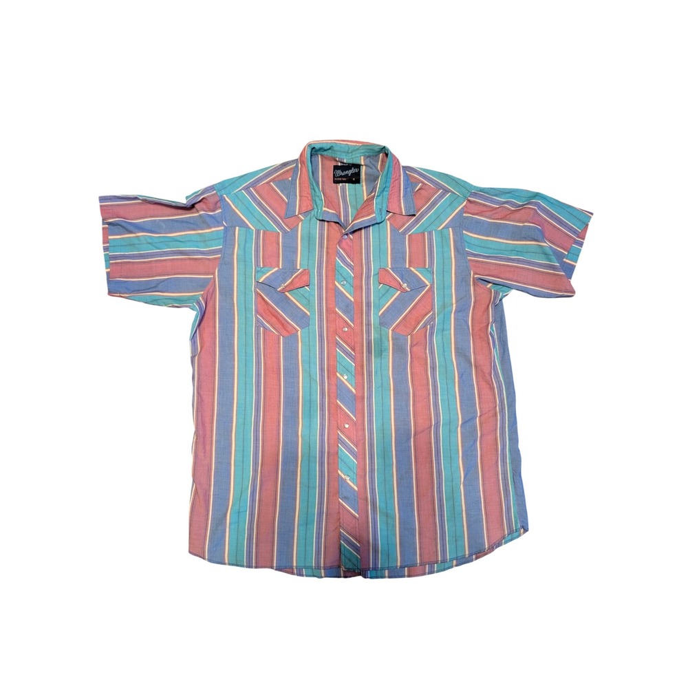 Vintage Wrangler X-Long Tails Western Snap Shirt Striped Short Sleeve Size 18